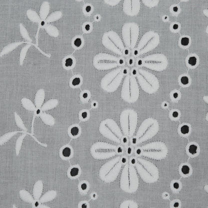 Famous NYC Designer White Bordered Embroidered Cotton Eyelet Detail