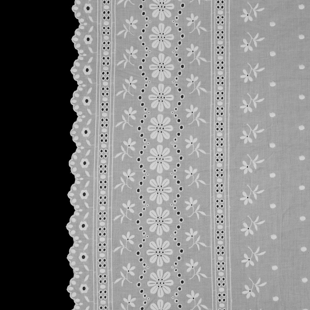 Famous NYC Designer White Bordered Embroidered Cotton Eyelet
