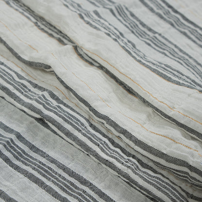 White, Black and Metallic Gold Striped Gauzy Cotton Dobby Folded