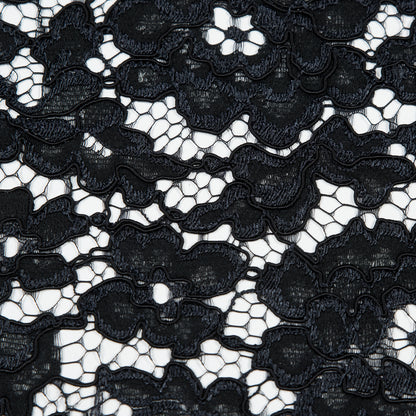 Famous NYC Designer Black Corded Floral Lace with Scalloped Edges Detail
