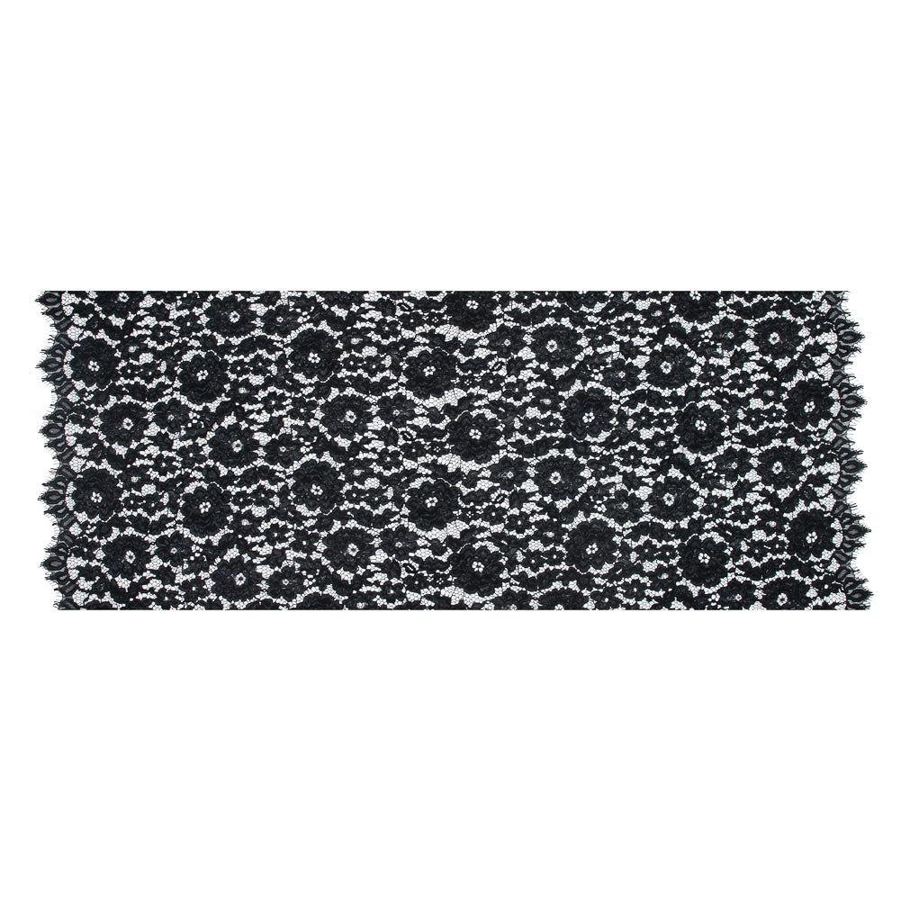 Famous NYC Designer Black Corded Floral Lace with Scalloped Edges Full