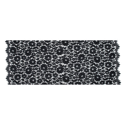 Famous NYC Designer Black Corded Floral Lace with Scalloped Edges Full