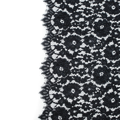 Famous NYC Designer Black Corded Floral Lace with Scalloped Edges