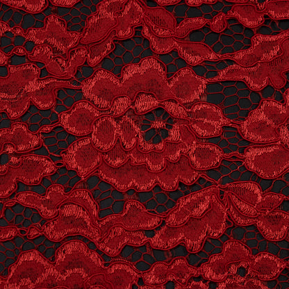 Famous NYC Designer Red Corded Floral Lace with Scalloped Edges Detail