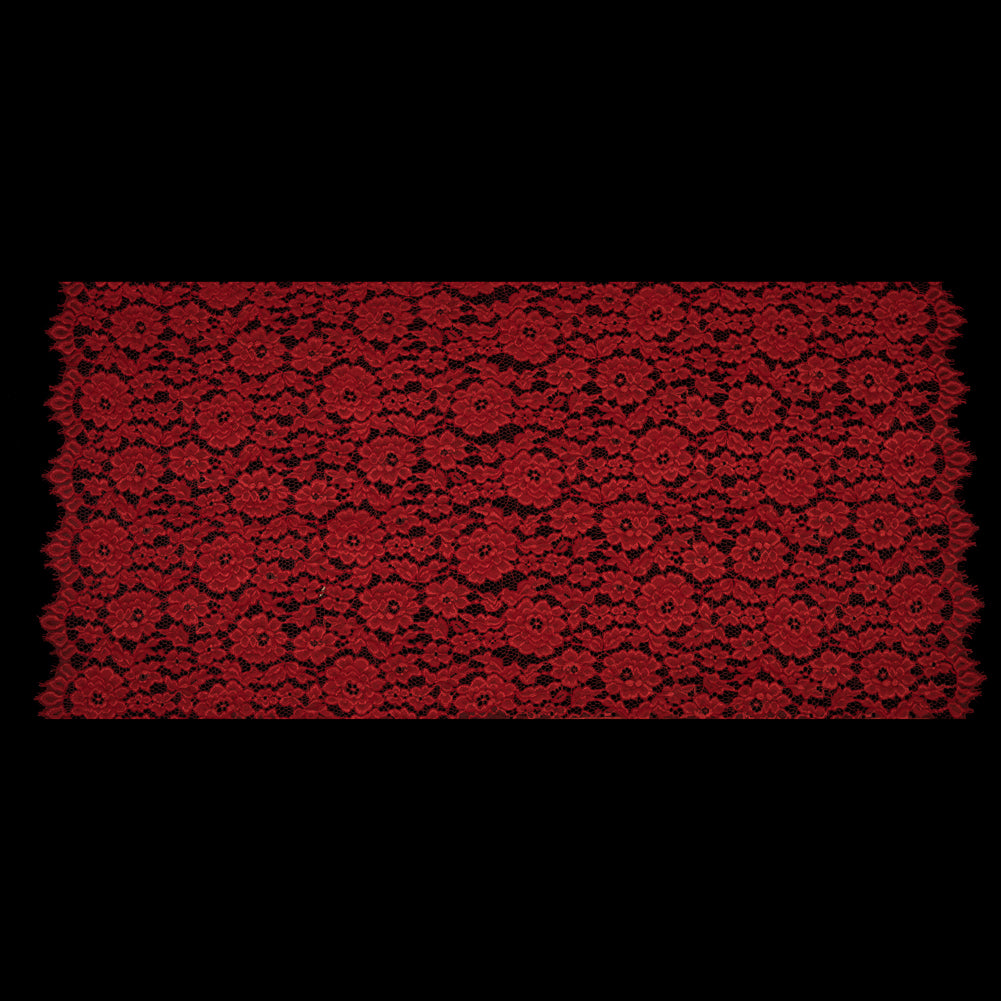 Famous NYC Designer Red Corded Floral Lace with Scalloped Edges Full