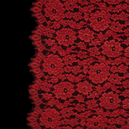 Famous NYC Designer Red Corded Floral Lace with Scalloped Edges