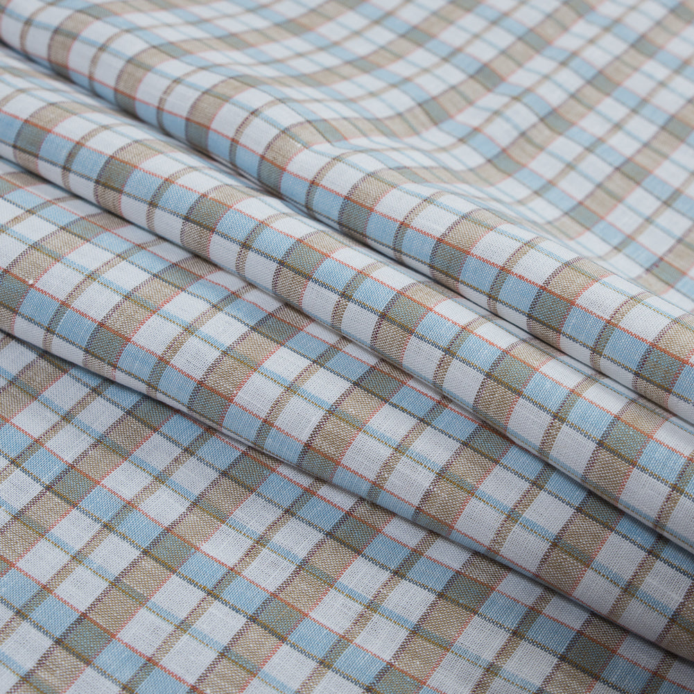 Blue, White and Tan Plaid Linen Woven Folded