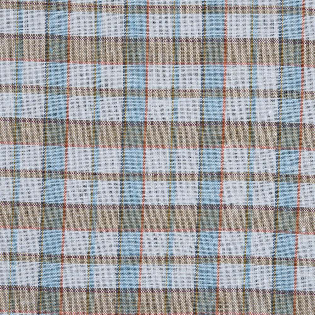 Blue, White and Tan Plaid Linen Woven Detail