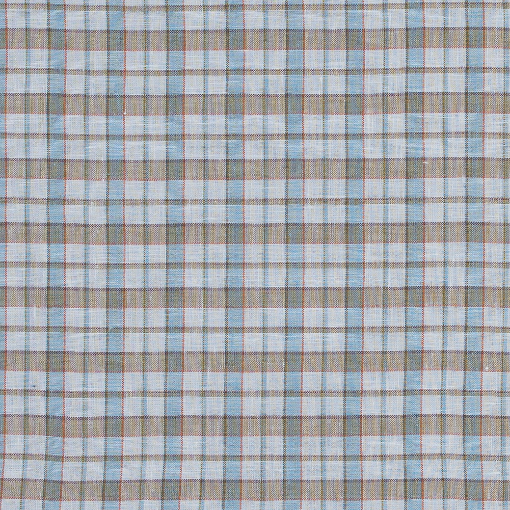 Blue, White and Tan Plaid Linen Woven