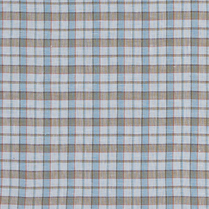 Blue, White and Tan Plaid Linen Woven