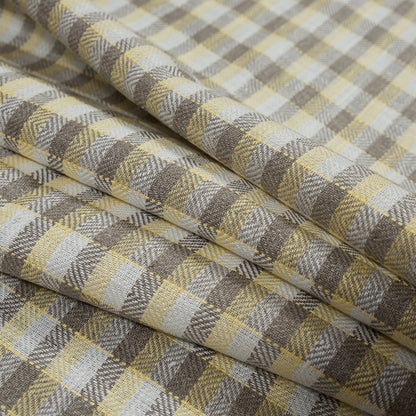 Roasted Cashew, White and Yellow Plaid Linen Woven Folded