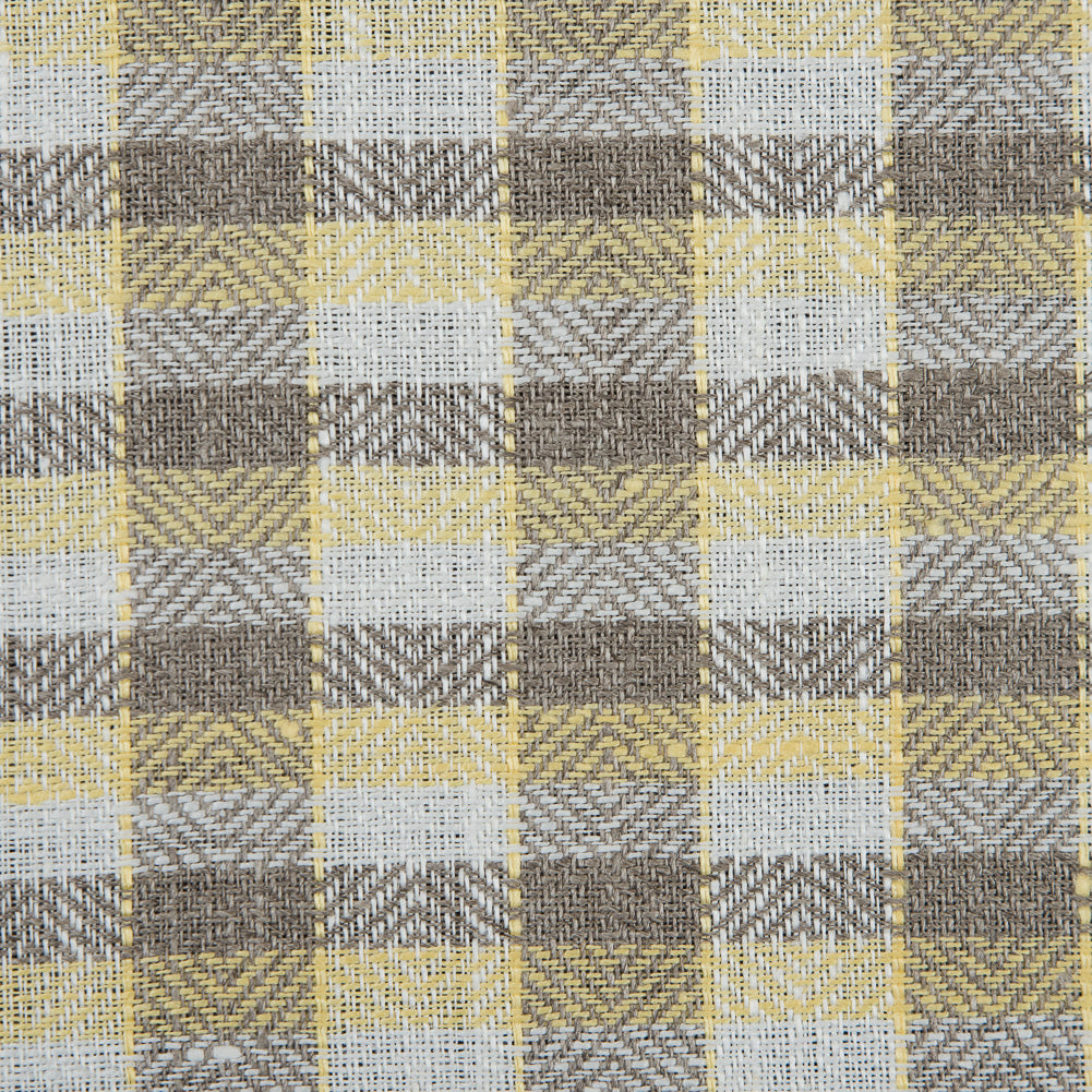 Roasted Cashew, White and Yellow Plaid Linen Woven Detail