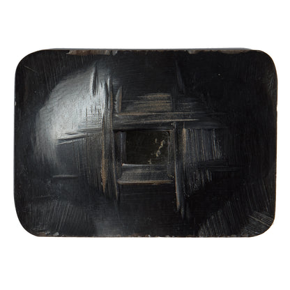 Black Rectangular Horn Coat Button - 1.625" x 2.375" Detail