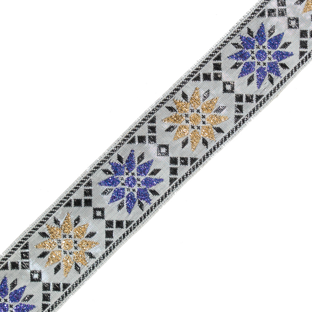 Metallic Purple and Gold Geometric Jacquard Ribbon - 1.5" Detail