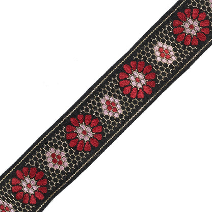 Black, Red and Pink Metallic Geometric Jacquard Ribbon - 1.5" Detail