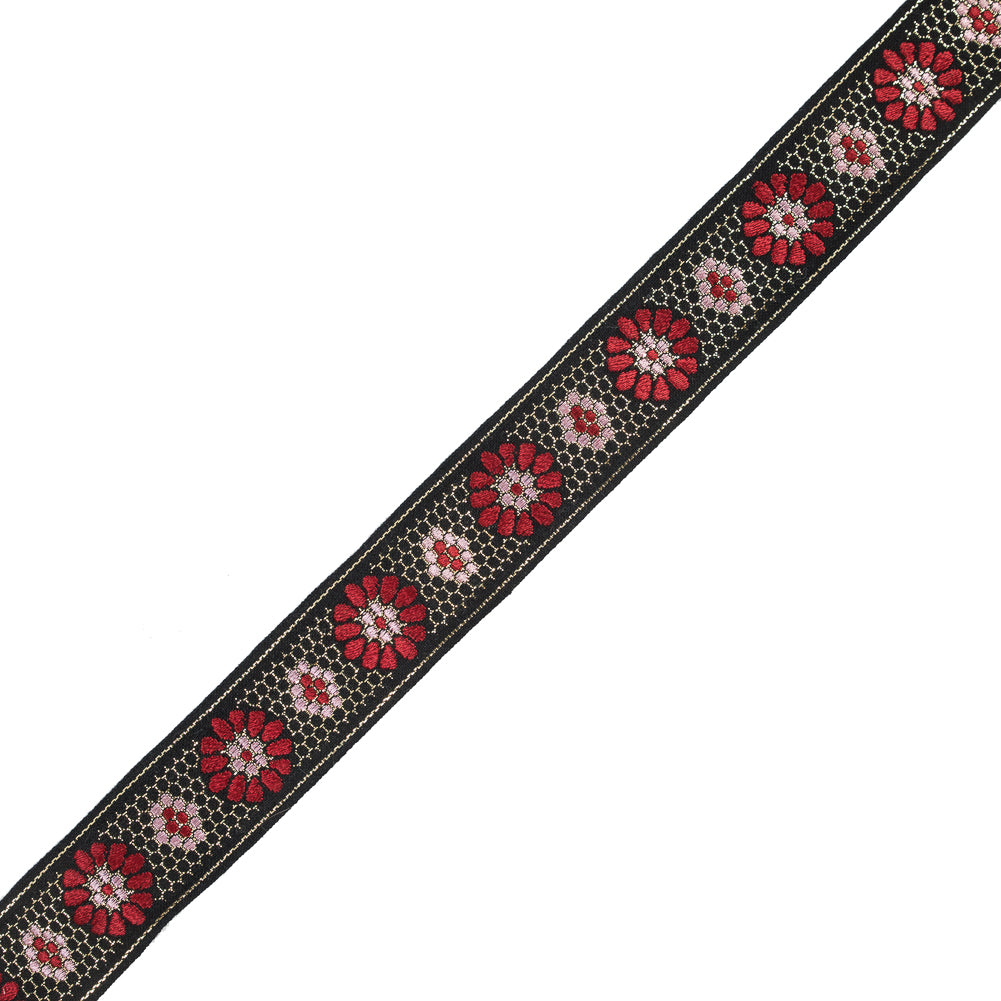 Black, Red and Pink Metallic Geometric Jacquard Ribbon - 1.5"