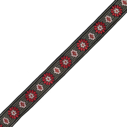 Black, Red and Pink Metallic Geometric Jacquard Ribbon - 1.5"