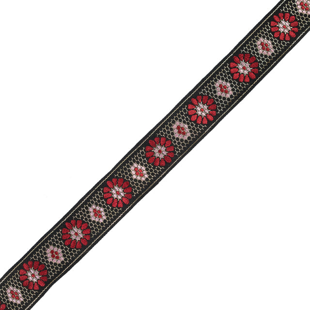 Black, Red and Pink Metallic Geometric Jacquard Ribbon - 1.5"