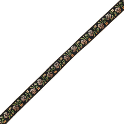 German Black and Brown Floral Jacquard Ribbon - 0.875"