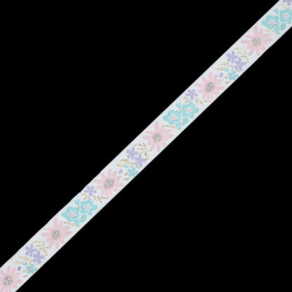 Pink, Aqua and Metallic Gold Floral Jacquard Ribbon - 1"