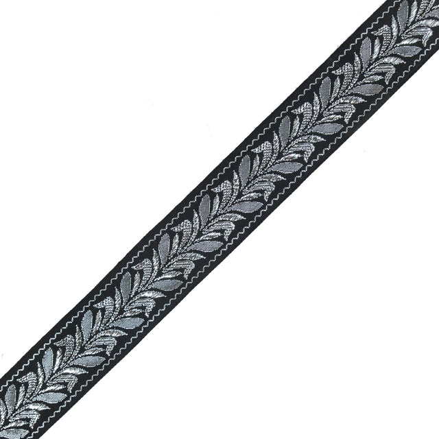 Black and Silver Metallic Foliage Jacquard Ribbon - 1.5"