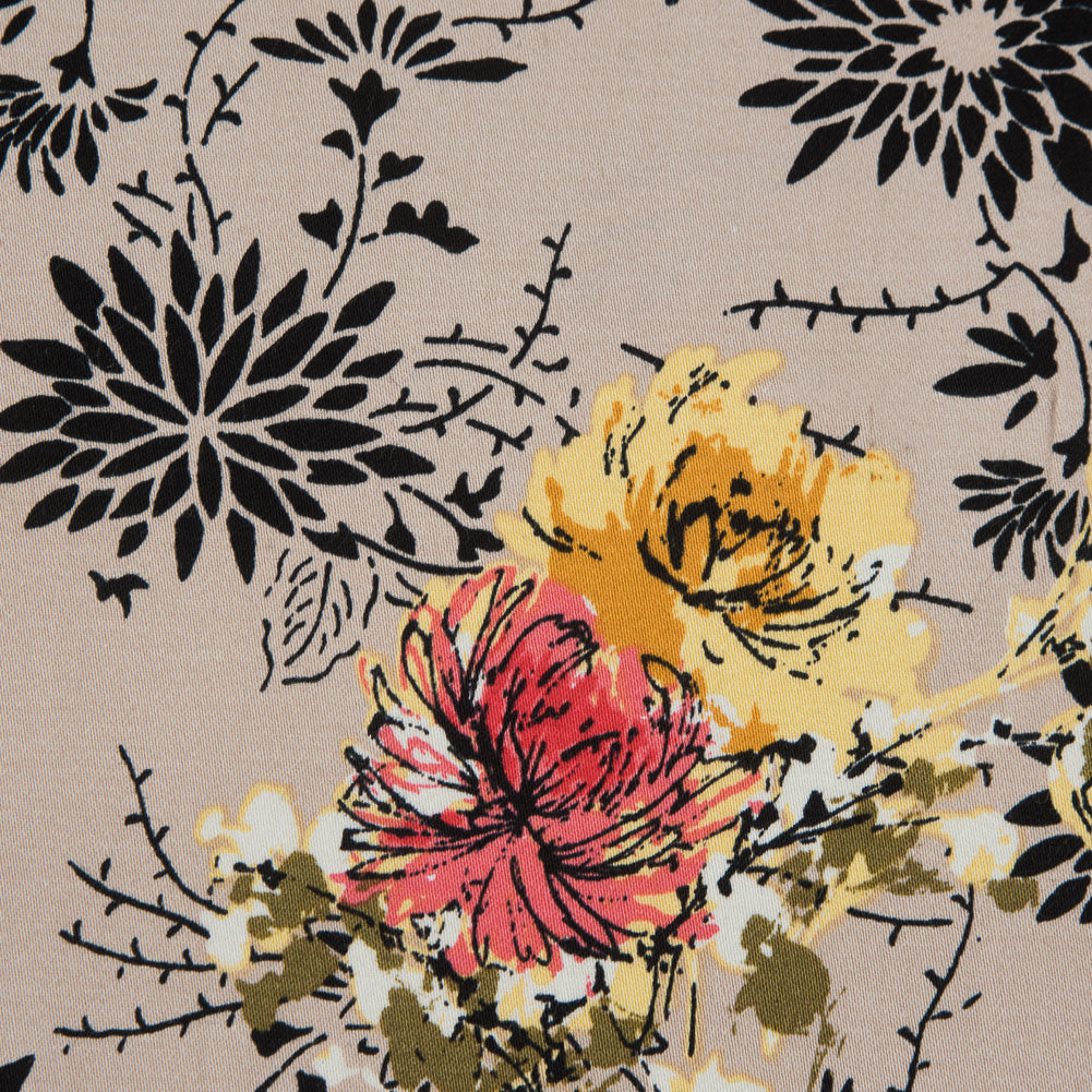 Taupe Floral Stretch Cotton Sateen Detail