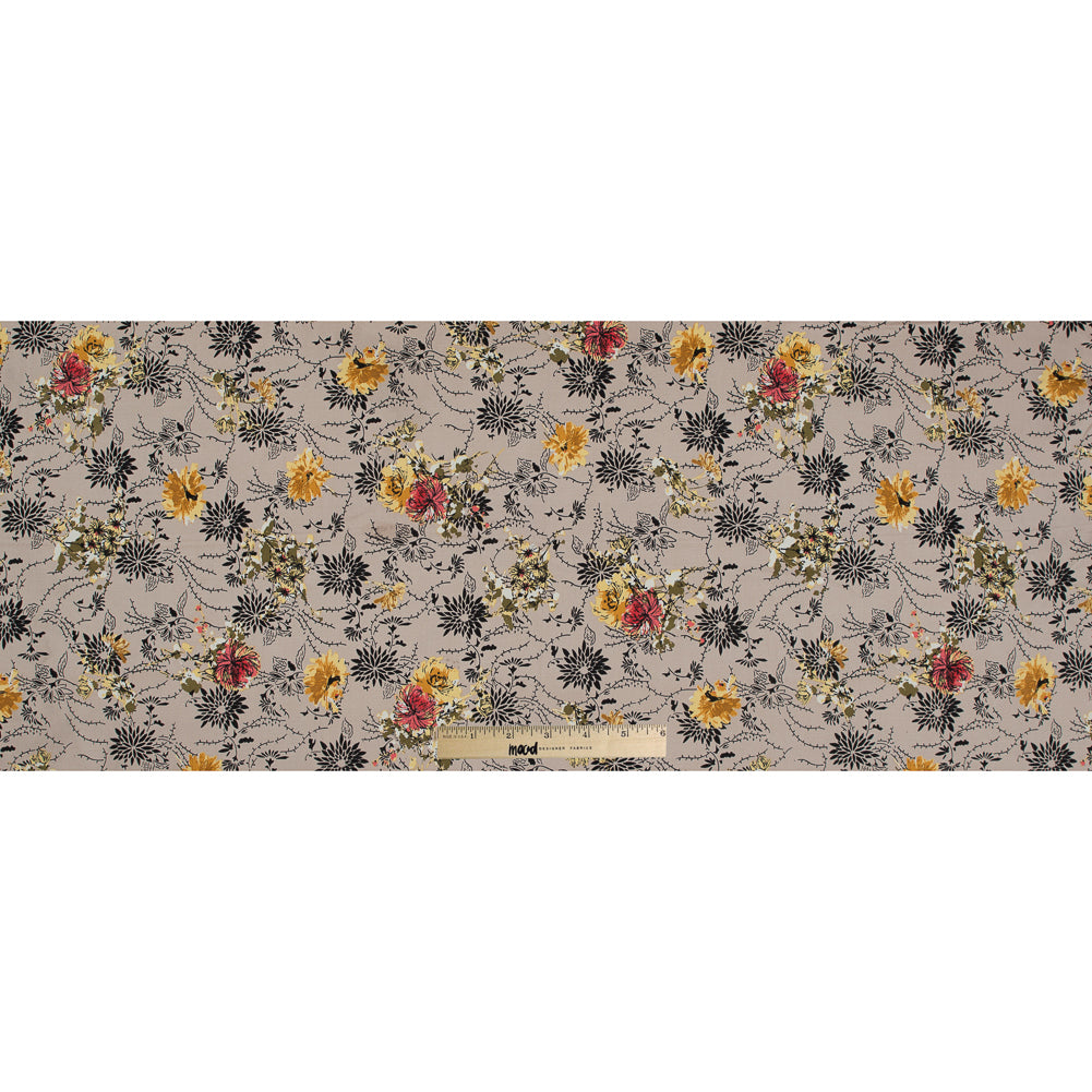 Taupe Floral Stretch Cotton Sateen Full