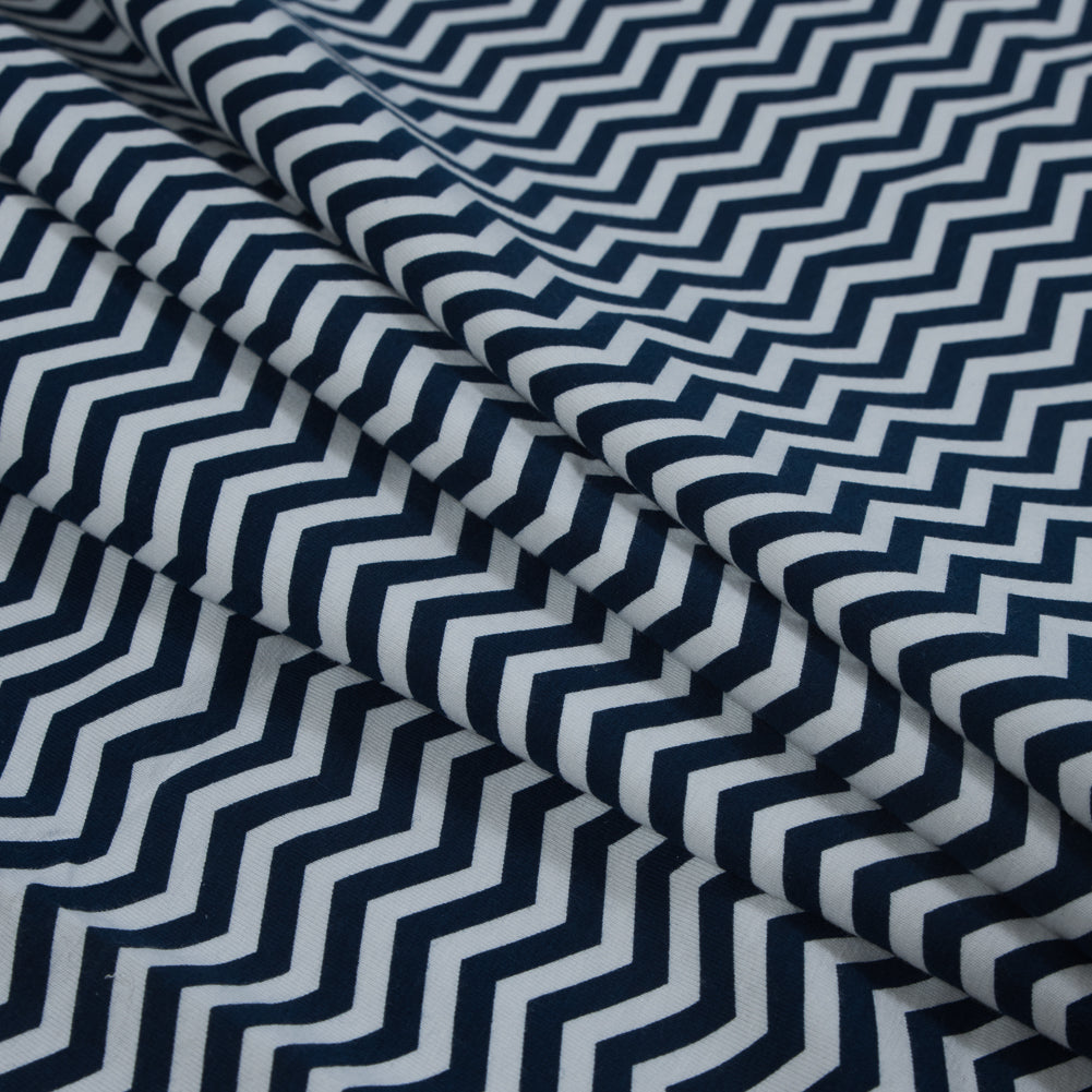 Navy and White Zig Zag Printed Cotton Jersey Detail