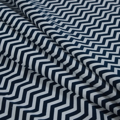 Navy and White Zig Zag Printed Cotton Jersey Detail