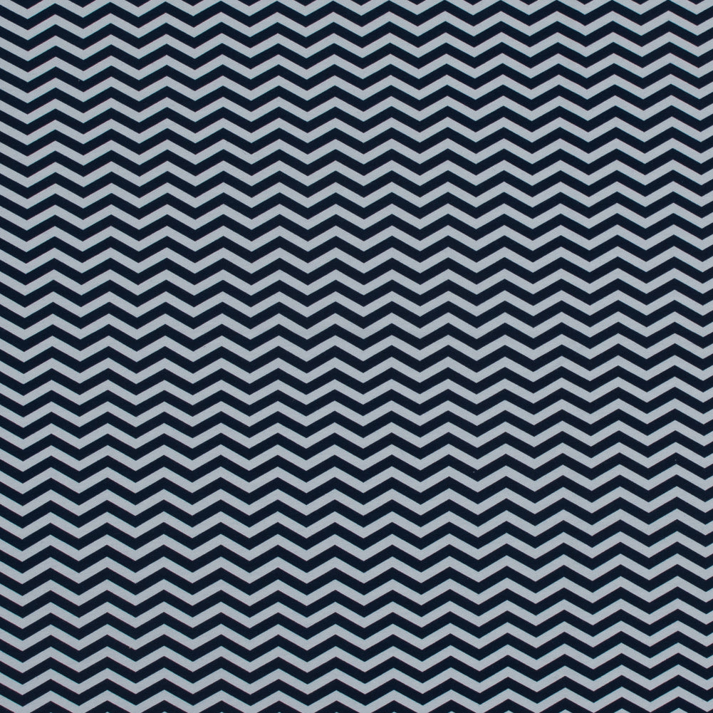 Navy and White Zig Zag Printed Cotton Jersey