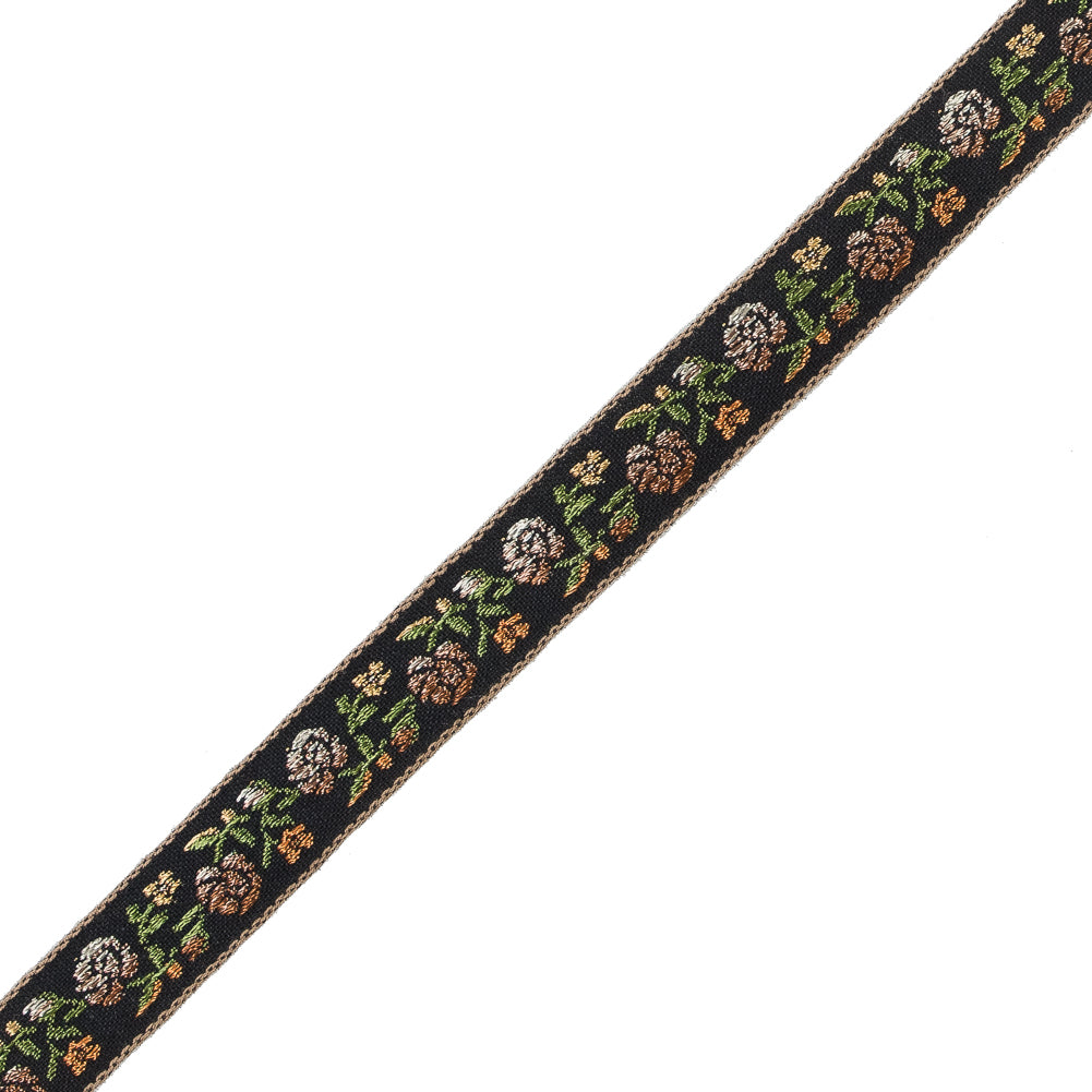 Black and Brown Ombre Floral German Jacquard Ribbon - 0.625" Detail
