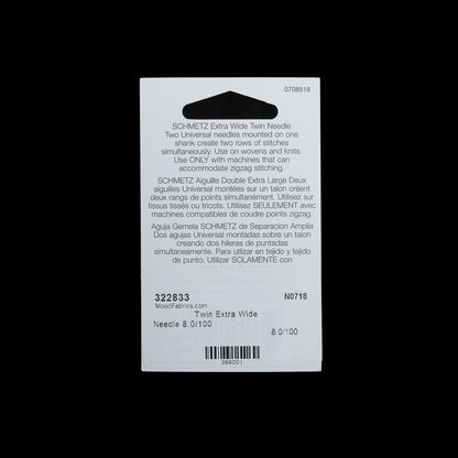 Schmetz Extra Wide Twin Machine Needle - 8.0/100 - 1 ct Detail
