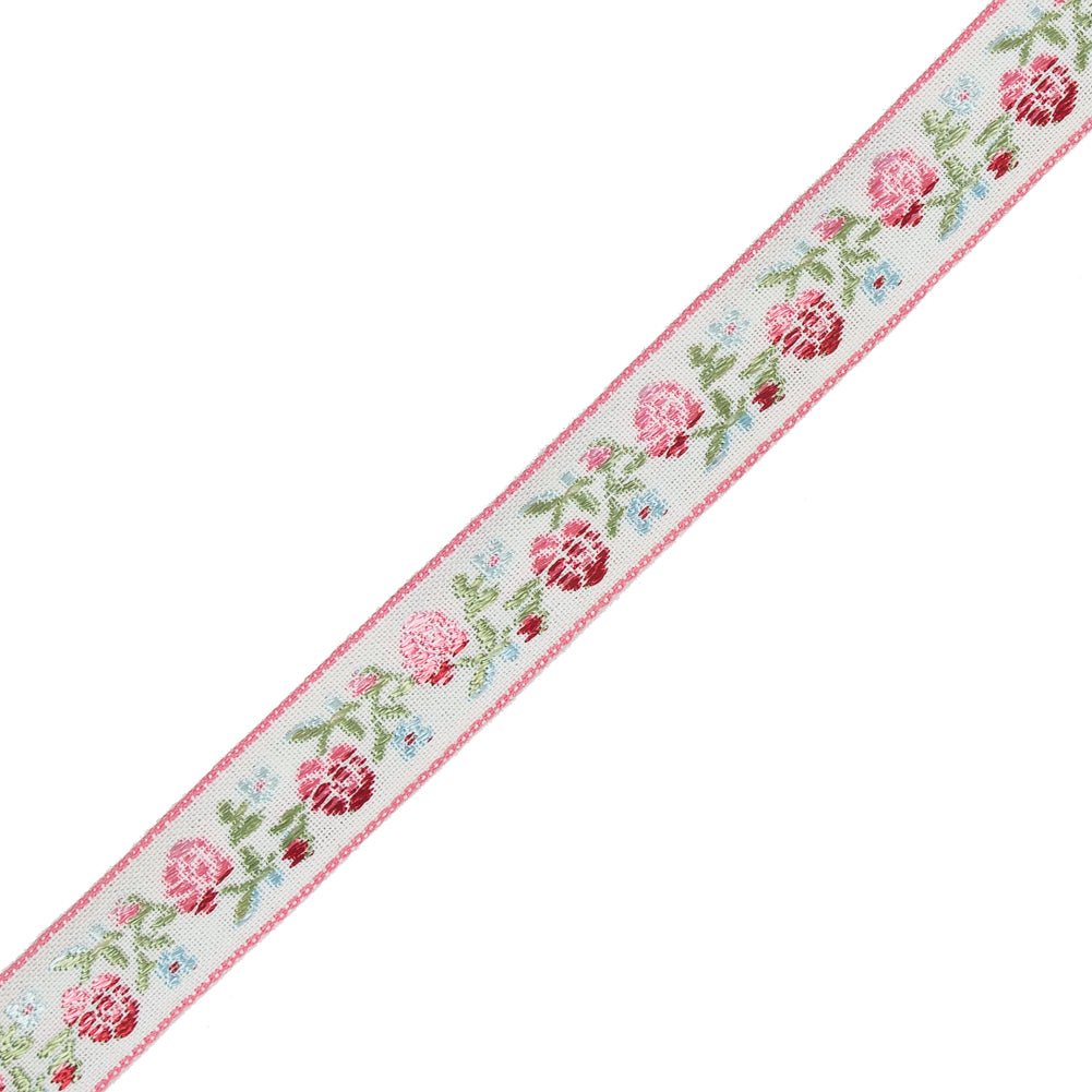 Pink and Red Ombre Floral German Jacquard Ribbon - 0.625" Detail