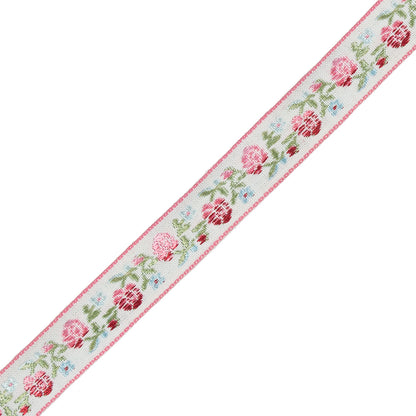 Pink and Red Ombre Floral German Jacquard Ribbon - 0.625" Detail