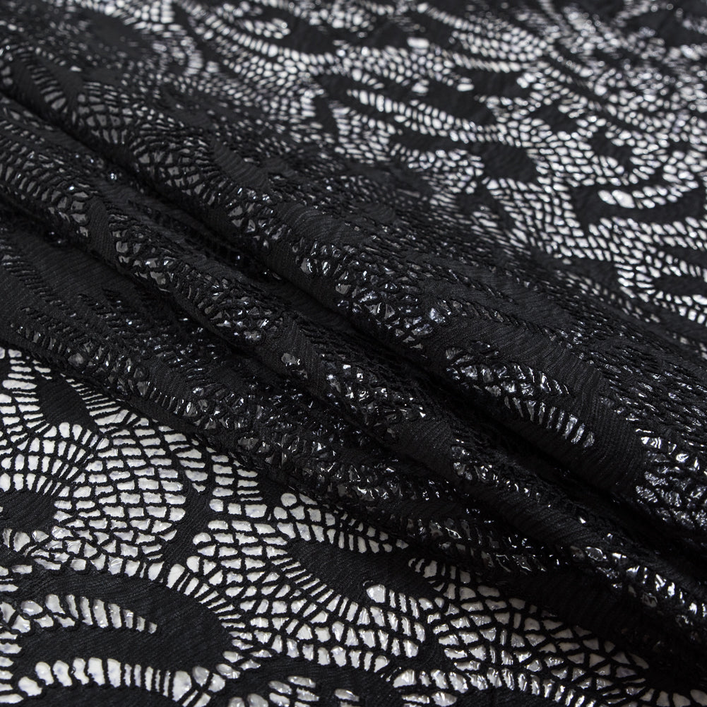 Italian Black Laminated Crochet Lace Detail