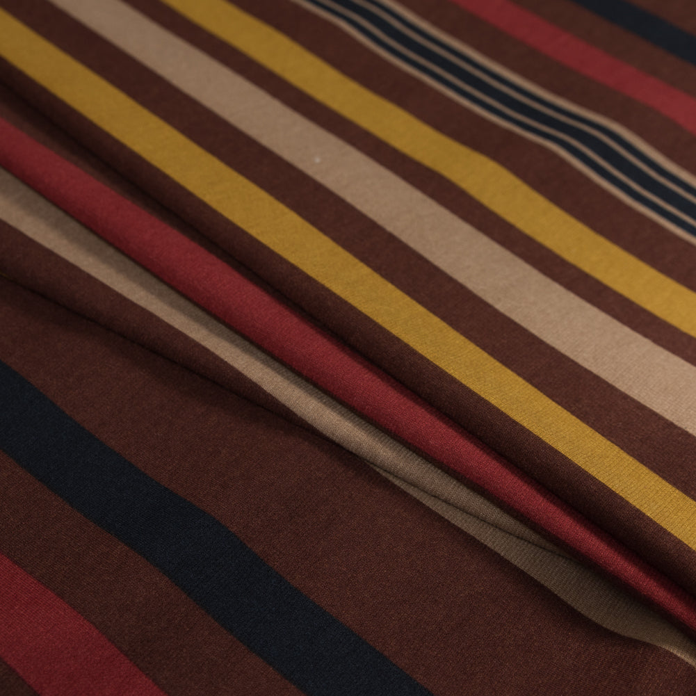 Italian Mustard, Brown and Beige Barcode Striped Printed Jersey Detail