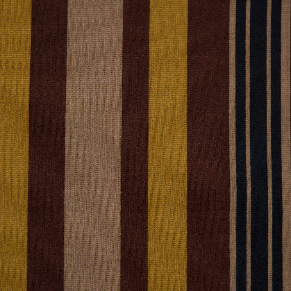 Italian Mustard, Brown and Beige Barcode Striped Printed Jersey Full