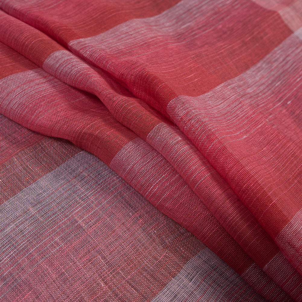 Italian Red, Pink and White Plaid Linen Scrim Detail
