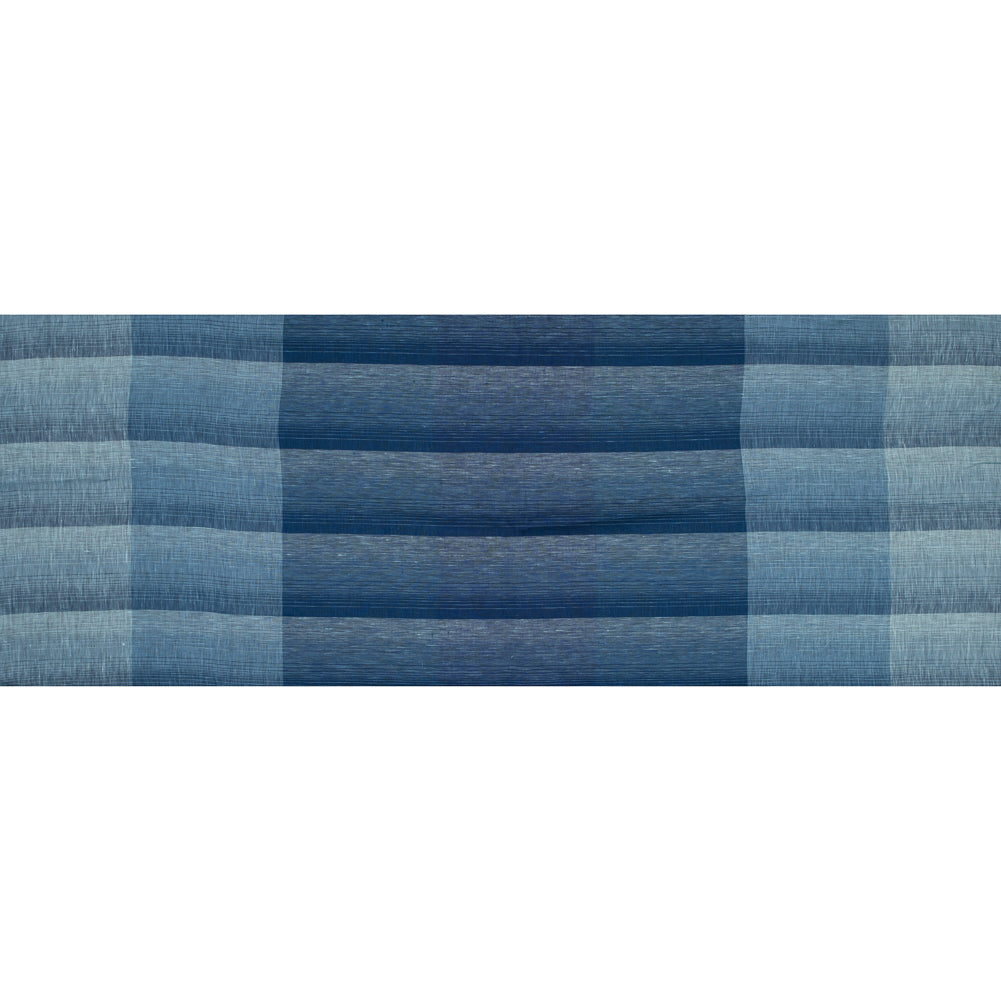 Italian Blue Gradient Plaid Linen Scrim Folded