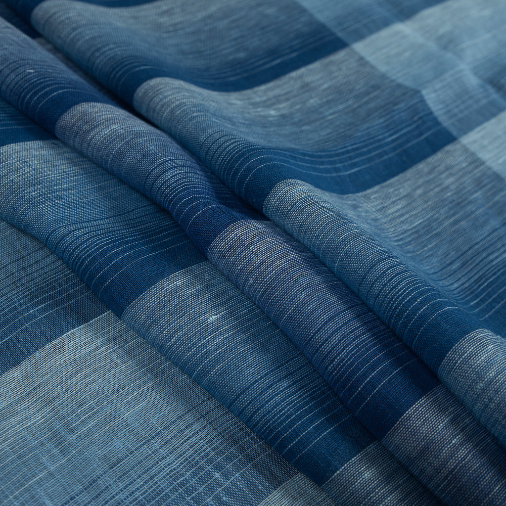 Italian Blue Gradient Plaid Linen Scrim Detail
