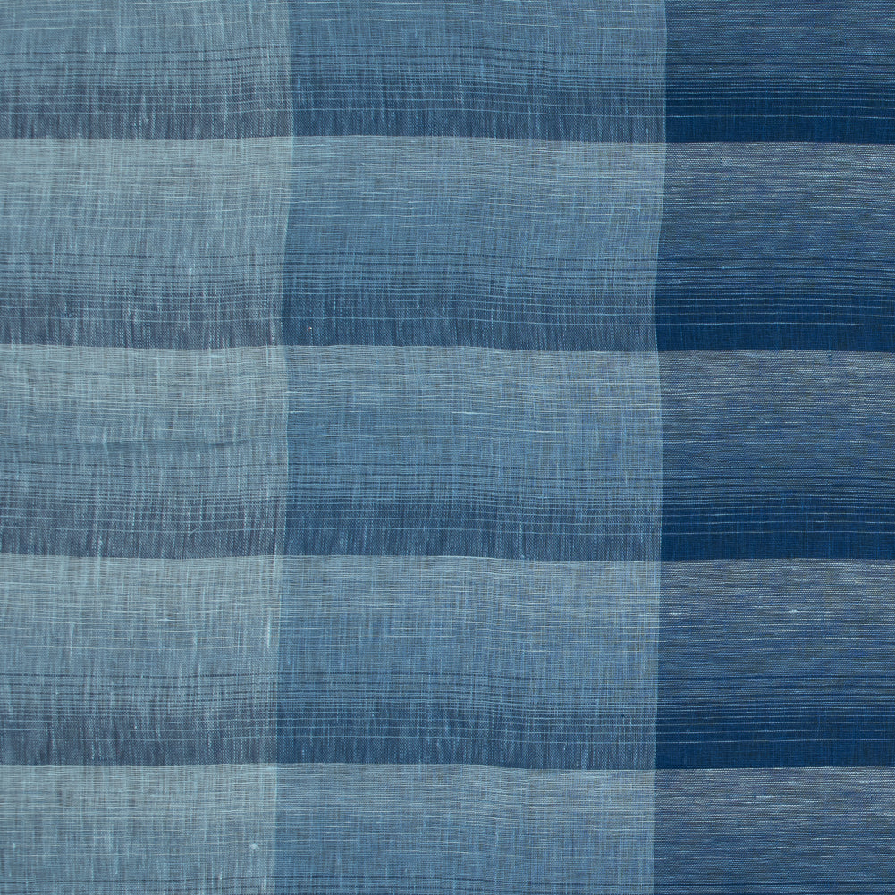 Italian Blue Gradient Plaid Linen Scrim