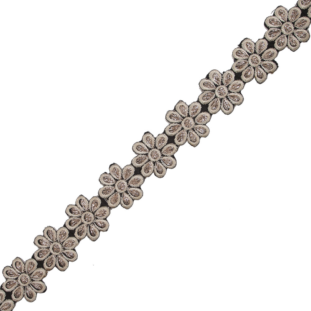 Pale Beige Metallic Floral Iron-on Trim - 1.25"