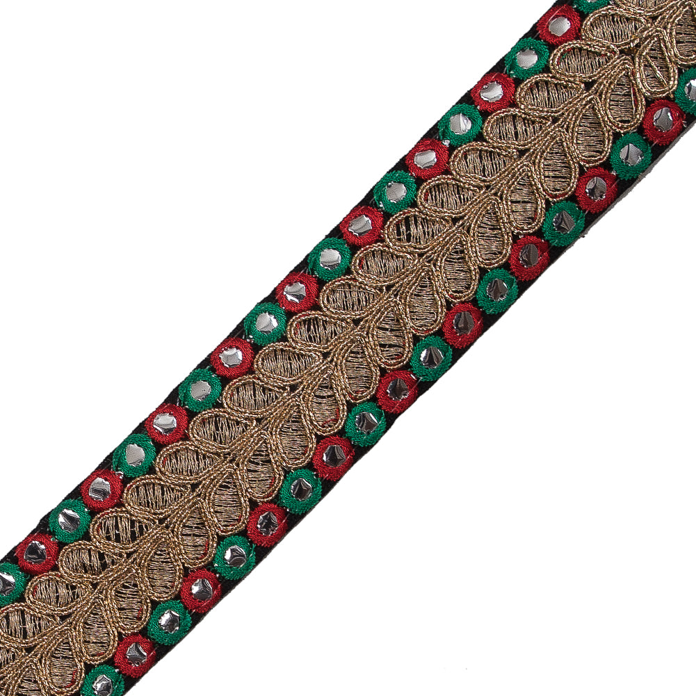 Red, Green and Metallic Gold Mirror Trim - 1.5" Detail