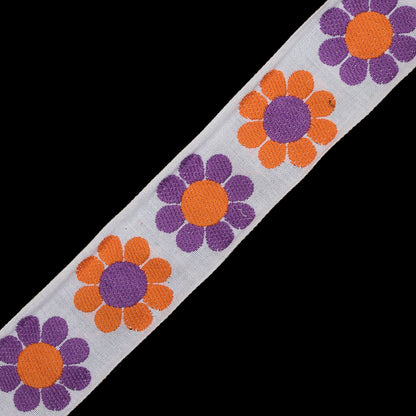 Orange, Purple and White Floral Jacquard Ribbon - 2"