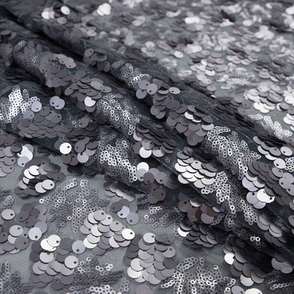 Mesh with Big and Little Sequins - Silver Abstract on Gray Detail