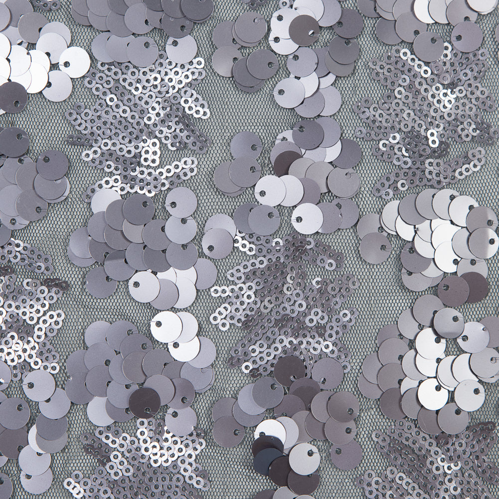 Mesh with Big and Little Sequins - Silver Abstract on Gray Full