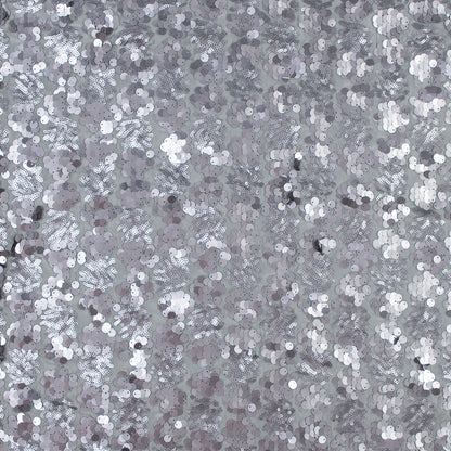 Mesh with Big and Little Sequins - Silver Abstract on Gray