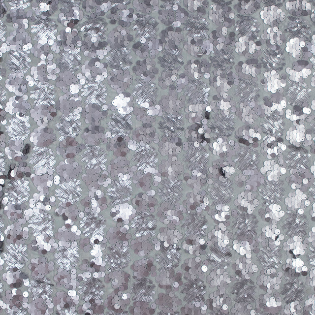 Mesh with Big and Little Sequins - Silver Abstract on Gray