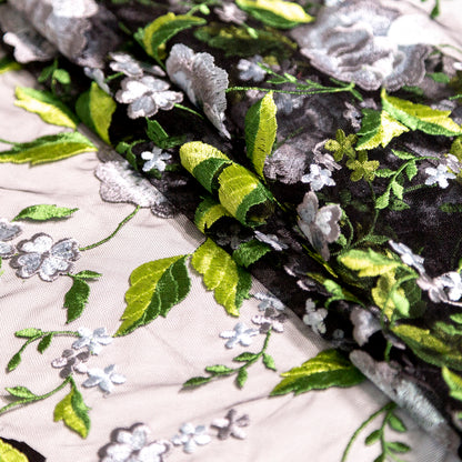 Green and Gray Floral Embroidered Mesh Detail