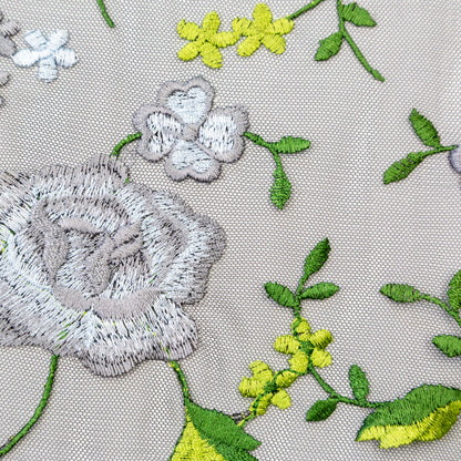 Green and Gray Floral Embroidered Mesh Full